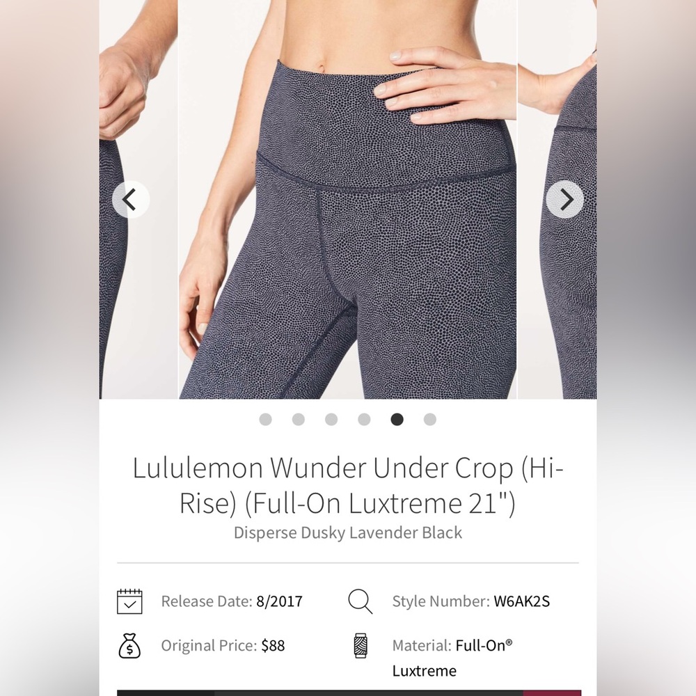 🍋Women’s Lululemon Wunder Under Crop Hi-Rise Full On Luxtreme 21” size 6🍋